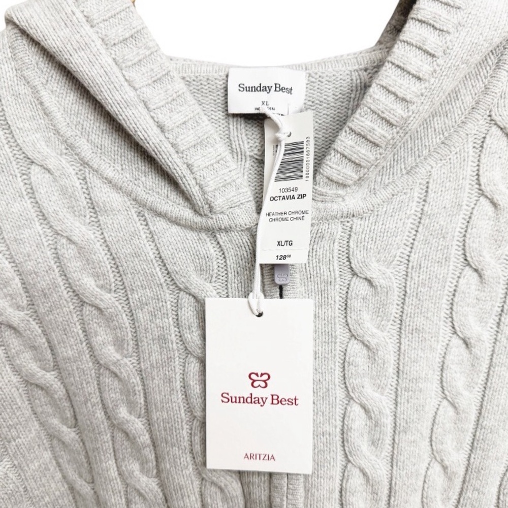 NWT Aritzia Sunday Best Octavia Zip Hoodie Sweater Heather Chrome Gray - Picture 5 of 8